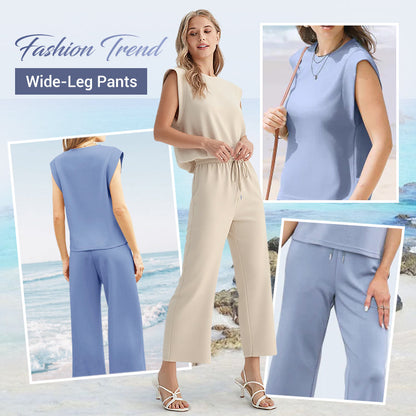 2025 New Women's Casual Sleeveless Top & Wide-Leg Pants Set