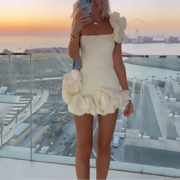 Ruffled floral bodice sheath dress